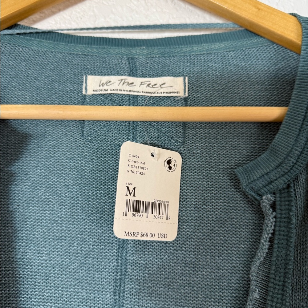 NWT Free People Anyway Top in Deep Teal Faux Wrap Boho Office Casual Relaxed - Picture 6 of 7